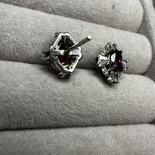 Natural Garnet Stud Earrings in 925 Sterling Silver with Zircon, new