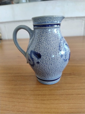 Handmade jug painted by hand with blue designs like new