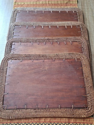 Rattan-Edged Wooden Placemats set of 4 used