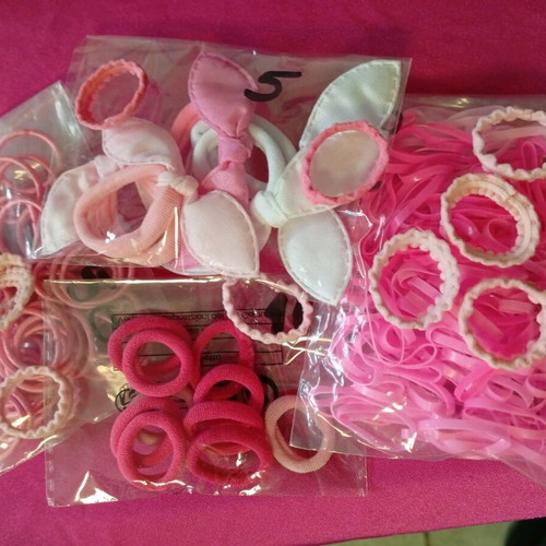 Hair ties new, mix of 245 pieces in shades of pink