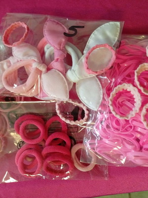 Hair ties new, mix of 245 pieces in shades of pink