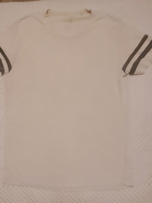 T-Shirt white with black stripes on sleeves like new, size M