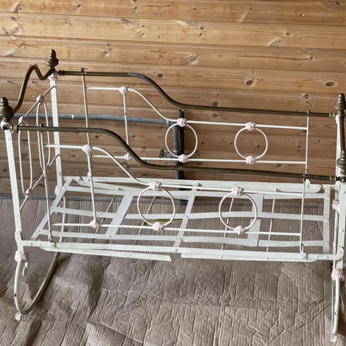 Antique brass baby cradle used, collectible decor