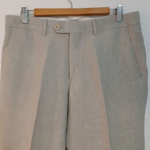 Leonardo men's suit 100% linen beige like new, jacket and trousers 50/44
