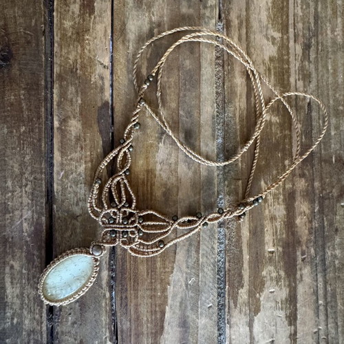 Statement macrame necklace choker with brass beads and vintage element new