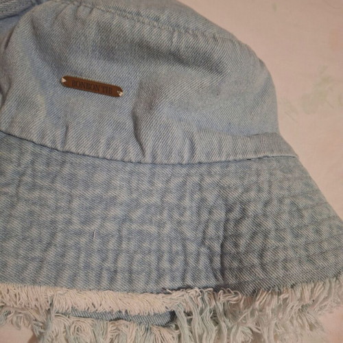 Denim bucket hat, light blue with frayed edge