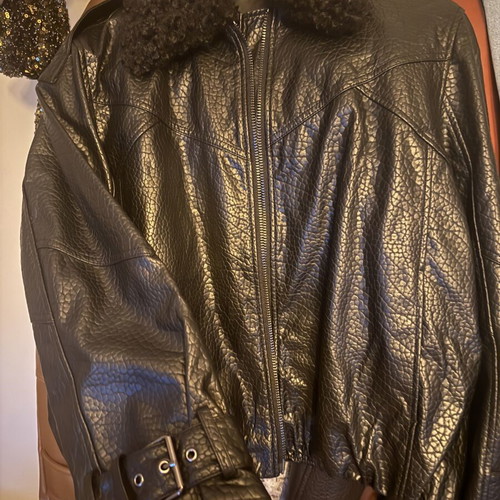 Zara jacket with detachable fur collar, new, black eco leather, size L