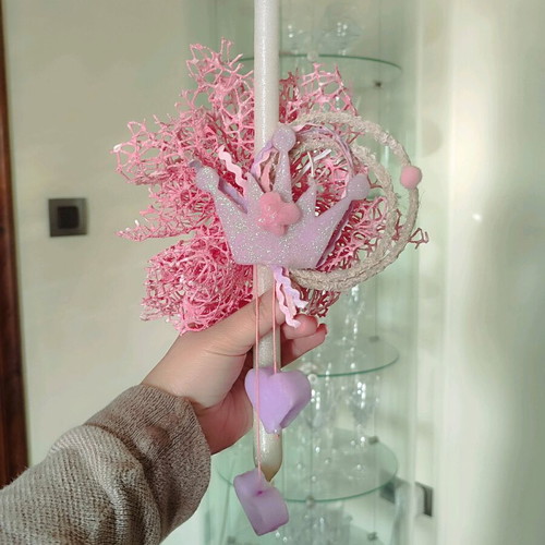 Handmade candle with wax creations and white glitter new
