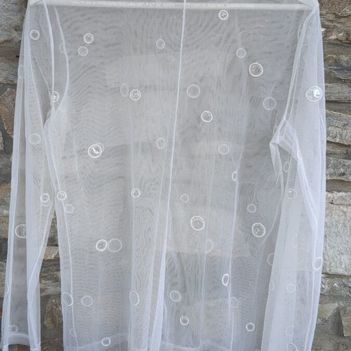 White transparent tulle blouse with embroidered polka dots like new
