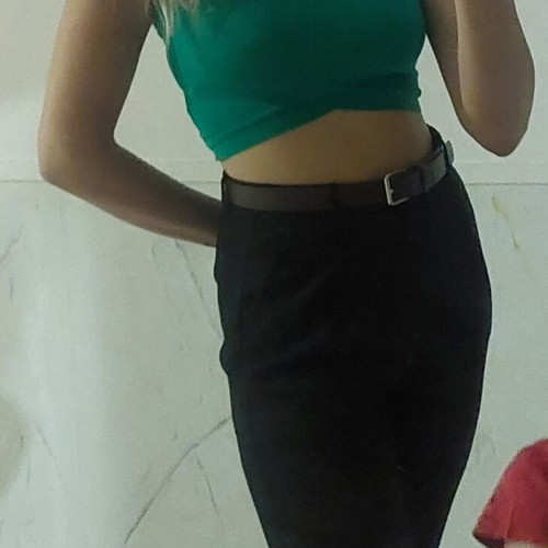 Green elastic crop top with halter neck tie, one size