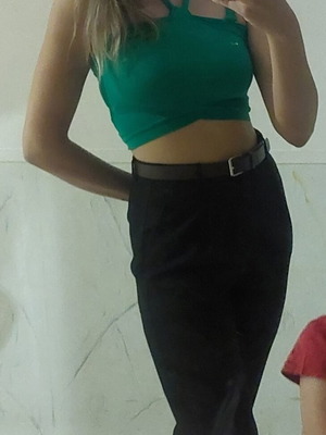 Green elastic crop top with halter neck tie, one size