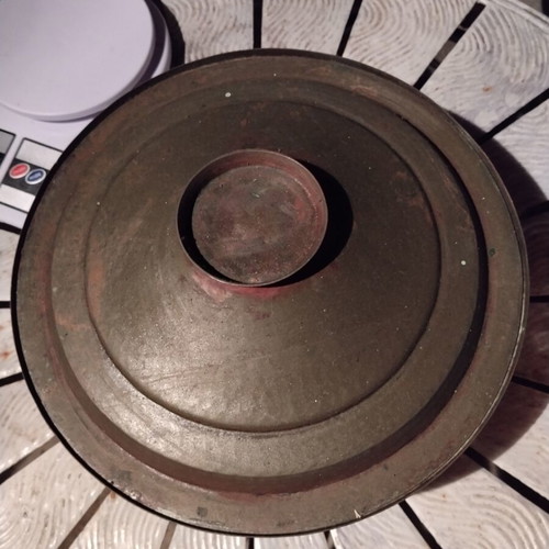 Handmade copper cooking vessel with lid used, vintage