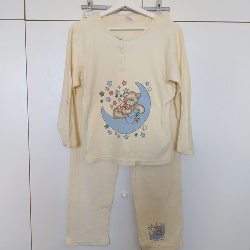 Girls' pajamas used yellow with teddy bear