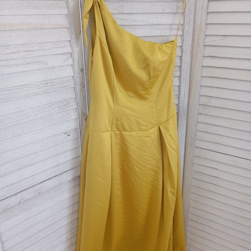 Anthropologie medium satin dress used, yellow