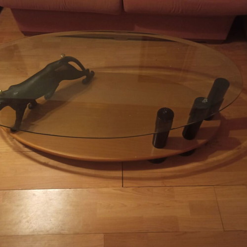 Vintage coffee table with panther sculpture like new