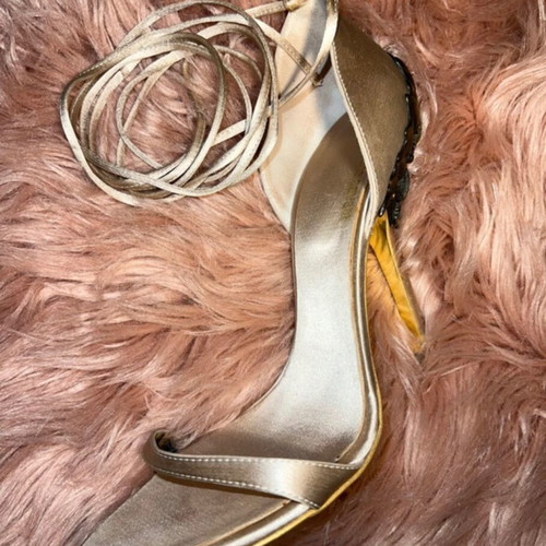 Roberto Cavalli SS05 sandals used, beige and gold, size 38