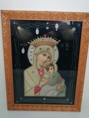 Handmade Panagia Icon with String Art and Wooden Frame like new