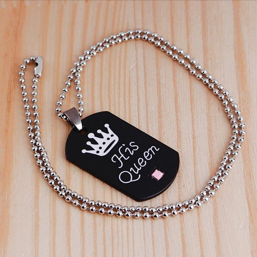King & Queen Stainless Steel Necklaces with Stone Set new