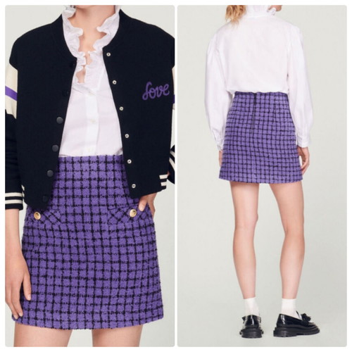 SANDRO tweed mini skirt new, size 40 FR, purple