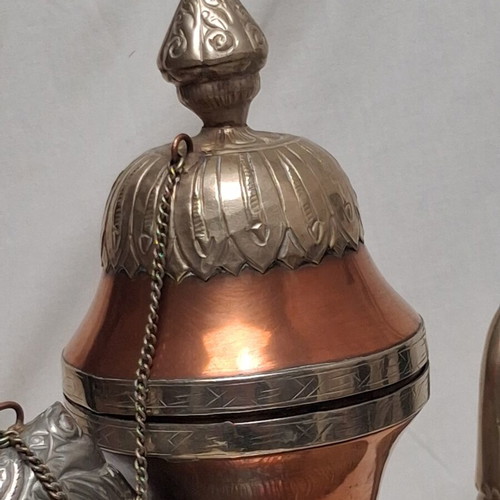 Vintage Tibetan Ewer Copper with Silver Dragon Motifs like new