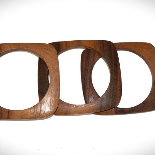 Set of 3 wooden handmade bracelets brown color from teak wood new