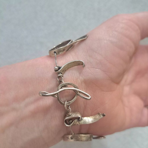 Silver 925 Handmade Bracelet with Organic Abstract Shapes like new