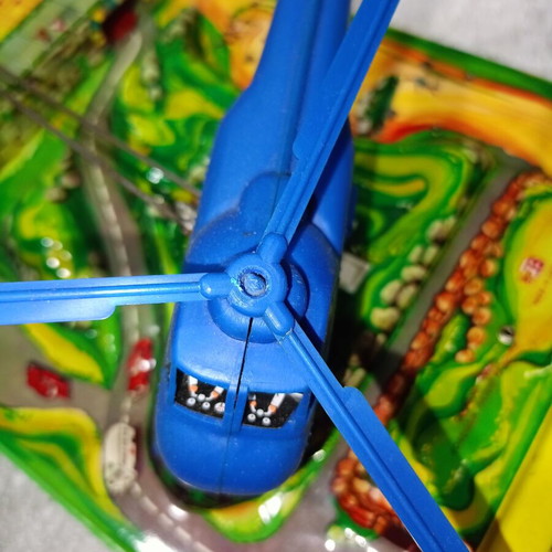 Biller helicopter air rescue vintage toy used with lithographed box from 1960