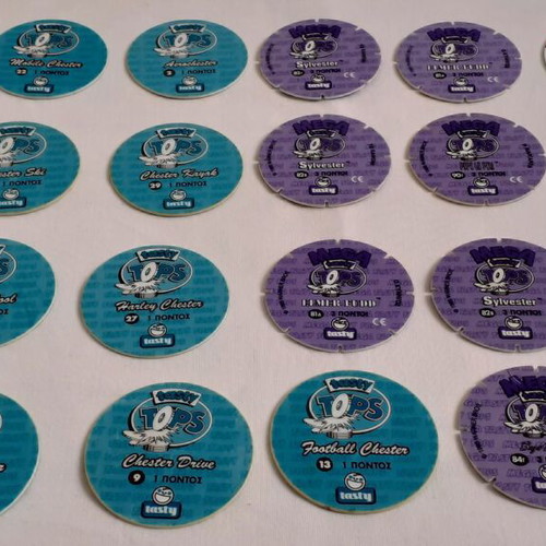 Vintage caps used, collection of 80 pieces with Tasty Tops and Pokemon Tazos