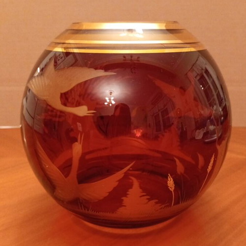 Vintage Bohemian Crystal Vase Egermann Style, Ruby Red
