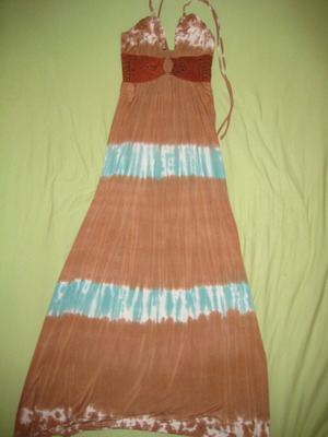 Sky boho maxi cotton dress with tie-dye and leather detail used