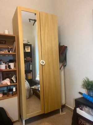 Wooden wardrobe with mirror like new
