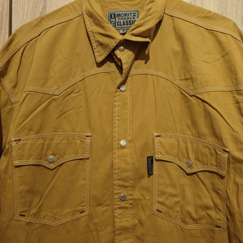 St Moritz men's cotton shirt mustard/brown medium