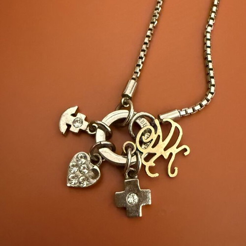Dyrberg/Kern silver necklace with charms and rhinestones like new