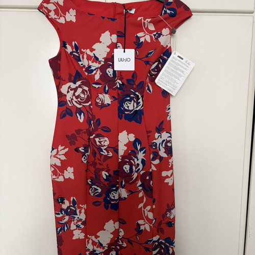 Liu Jo Red Fitted Dress with Large Flowers New Size 42