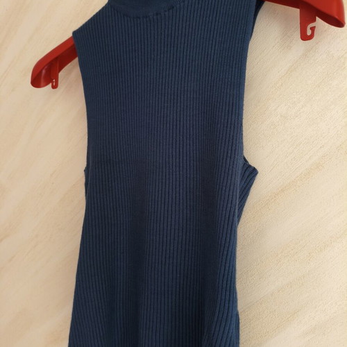 Tally Weijl Blue Ribbed Sleeveless Knit Top Mock Neck Size L Like New