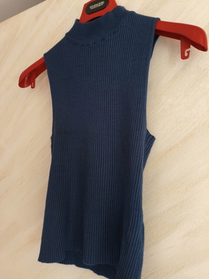 Tally Weijl Blue Ribbed Sleeveless Knit Top Mock Neck Size L Like New