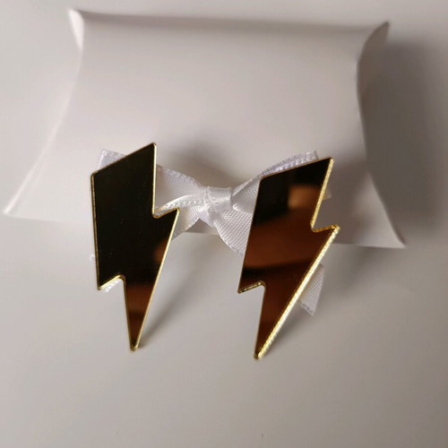 Plexiglass Mirror Lightning Earrings new, gold color