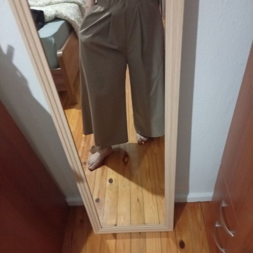 Wide Leg Beige Pants One Size, Gabardine Fabric, Ankle Length with Pockets