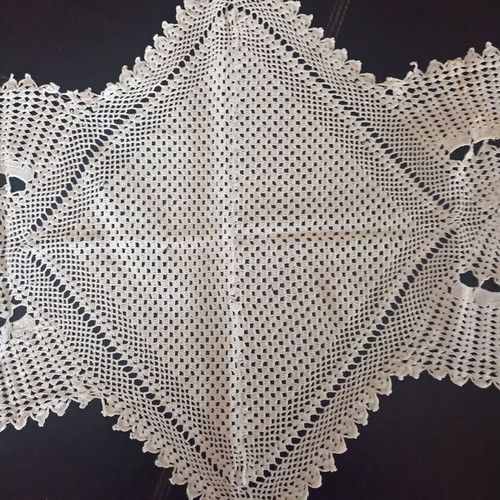 Crochet embroidery used, length 74cm width 45cm
