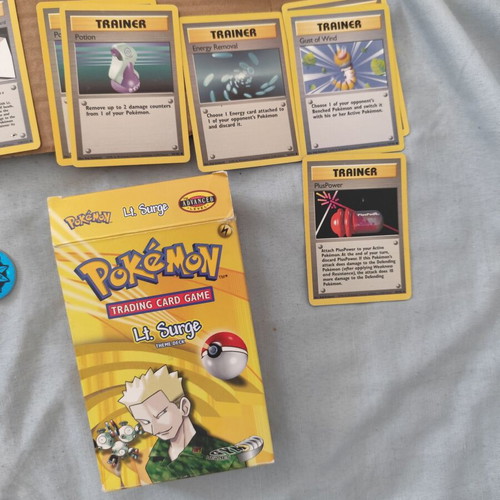 Lt Surge Theme Deck Pokemon Gym Heroes with 52 cards and PSA 5 Lt Surge Magneton used