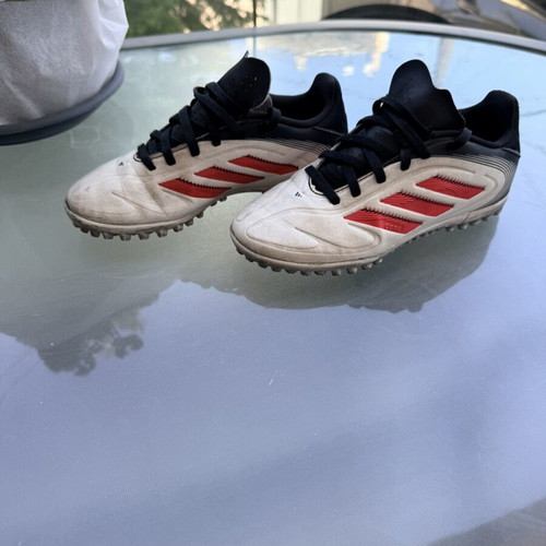Adidas kids' football shoes with studs, size 32, white and red