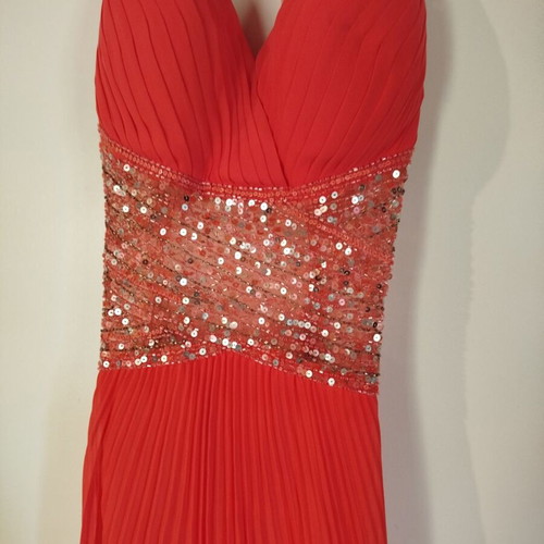 Mikael coral dress like new with embroidered beads, size M