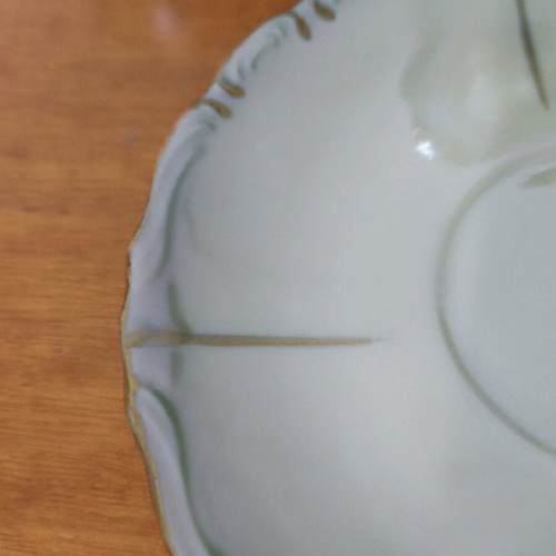 Porcelain cups like new, set of 3, with saucers, green shade