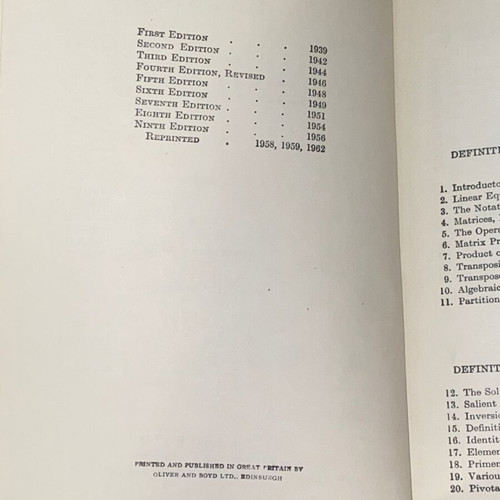 Determinants and Matrices by A.C. Aitken like new, 1962 edition