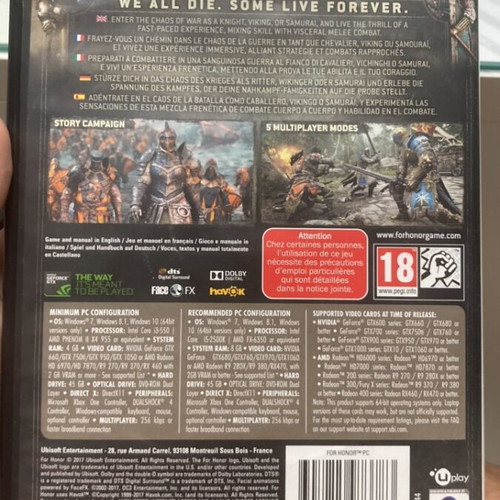 For Honor PC DVD-ROM like new, code redeemed