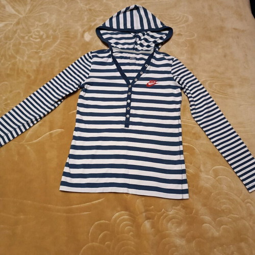 Nike hooded striped shirt like new, white and blue size M