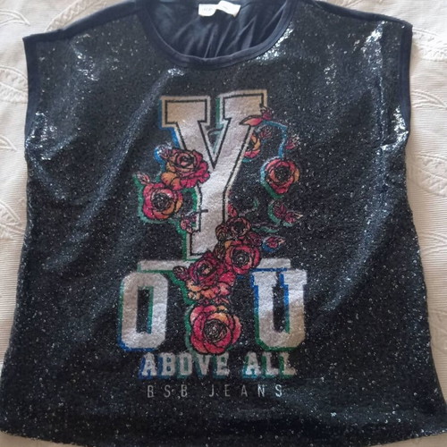 BSB Jeans T-Shirt with Sequins and Floral Design, Like New, Size S