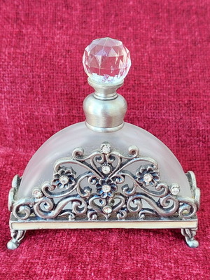 Vintage Art Nouveau perfume bottle like new with rhinestones and enamel