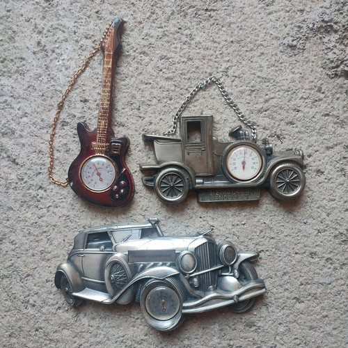 Antique thermometers used, cars and guitar