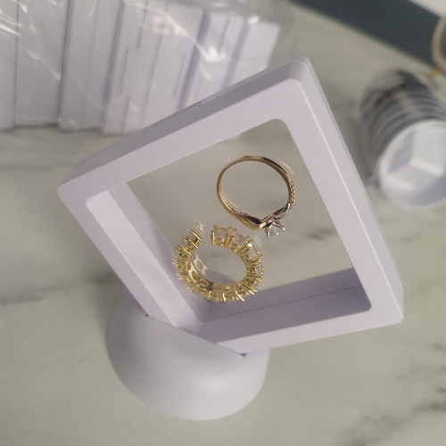 Jewelry boxes transparent white with base, pack of 19, new, 9cm